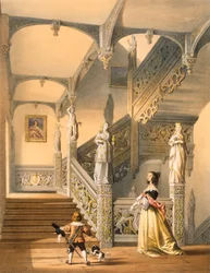 Grand Elizabethan staircase, Aldermaston, Berkshire, from 